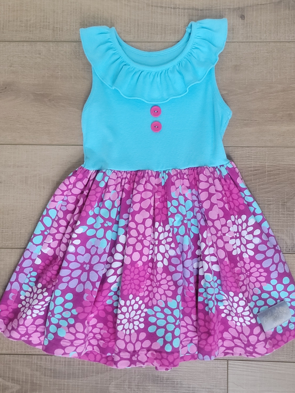 Eleanor Rose Cotton Spandex Blue Purple Floral Ruffle Twirl Dress Size 4-5 Kids